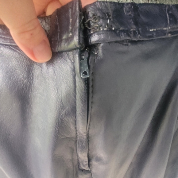 Vintage Black and Navy Leather Jacket and Skirt Set - Picture 10 of 13